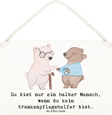 Produktbild von Mr. & Mrs. Panda Schild Krankenpflegehelfer Herz DIN A6 - Weiß - Geschenk, Pflegehelfer, Beruf, Witzig, Spruch, Wandbild Holz, Türschild, Ausbildung, Lustig, wandtafel