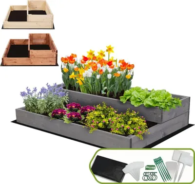 Produktbild von MODO24 Hochbeet Holz, Pflanzkasten, Massivholz, Kiefer, Kräuterbeet, Blumenkasten, Garten, Terrasse, 18x90x63 cm, Grau, ZP07