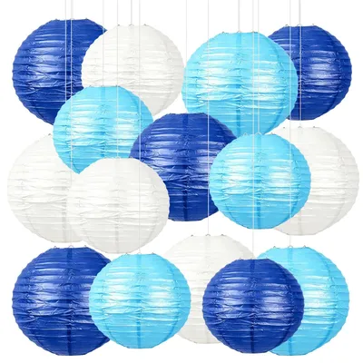 Papierlaternen-Set 15 Stück, 15/20 cm, Blau-Weiß