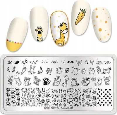 Produktbild von Nagelstempelplatte mit Tiermotiven für Nail Art, wiederverwendbar, Größe 12x6 cm