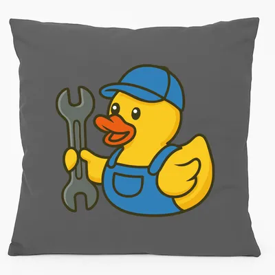 Produktbild von Huuraa Kissen Quietscheente Mechatronik Comic Gummiente 40x40cm mit Füllung Steel Grey Baumwolle Dekokissen Geschenkidee