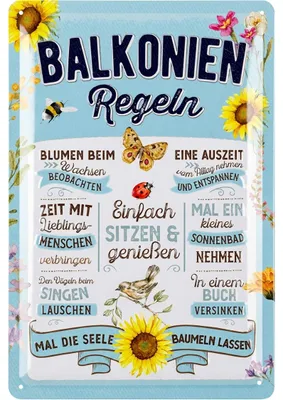 Produktbild von LANOLU Retro Blechschild BALKONIEN Schild, Blechschilder Garten mit Sprüchen, nostalgische Dekoration, Deko vintage Metallschild 20x30cm