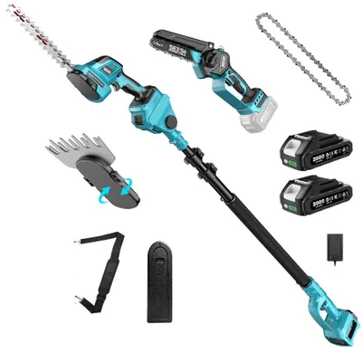Produktbild von 6-in-1 Akku-Heckenschere - Bürstenloser Motor - 2,4 m Teleskopstiel - 2 x 2,0-Ah-Akkus - Für Heckenschnitt, Beschneiden und Unkrautentfernung
