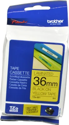 Produktbild von Brother Gloss Laminated Labelling Tape - 36mm, Black/Yellow, TZ, 8 m, 3,6 cm