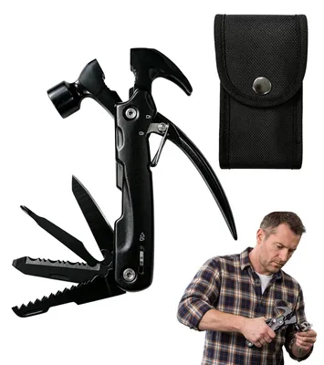 12-in-1 Multifunktionshammer mit Zange, Messer, Säge, Nylontasche