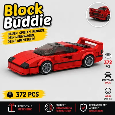 Produktbild von BlockBuddie™ F40 inspiriertes Klemmbaustein Auto mit 372 Teilen – Sportwagen Modellbausatz