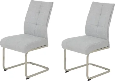 Produktbild von Hela Tische, 2er Set Esszimmerstuhl Freischwinger INES, Bezug Webstoff Grau, XL Komfortsitz Federkorb, Metallgestell Edelstahloptik, 140kg belastbar