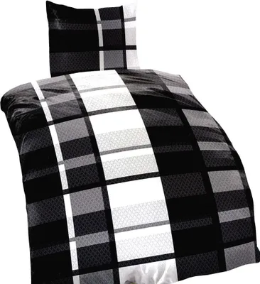 Produktbild von Winter Bettwäsche 155x220 cm Thermofleece Schwarz Grau Gestreift Streifen Flauschig mit Reißverschluss