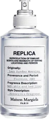 Produktbild von Maison Margiela Replica Lazy Sunday Morning 100 ml, Frauen, Aldehyd, Maiglöckchen, Birne, Iris, Orangenblüte, Rose, Patchouli, White musk, Spray, Nicht nachfüllbare Flasche