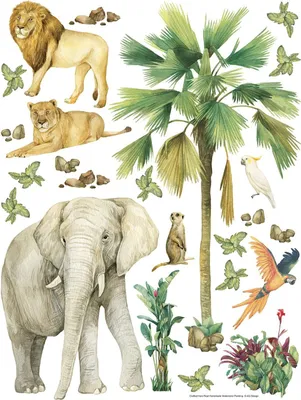 Produktbild von Sanders & Sanders Wandtattoo Dschungeltiere Grün 85 x 65 cm