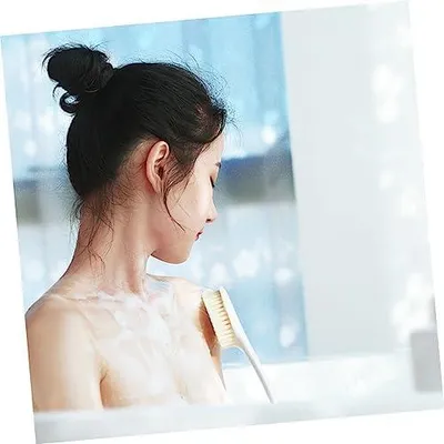 Produktbild von 2 Rückenbürsten und Duschbürsten mit langem Griff, Körperbürsten zum Hautpeeling für Badewanne und Dusche, Haushaltsbadezubehör in Blau und Weiß