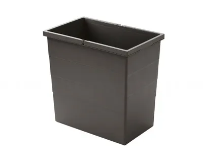A dark gray rectangular trash can insert with horizontal ridges on its sides, shown from a slightly elevated front-left angle against a white background.