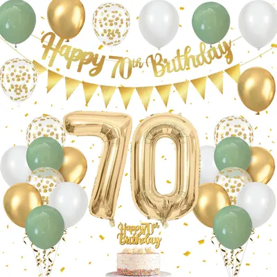 Geburtstags-Deko-Set 70. Geburtstag, Grün & Gold, 28-teilig