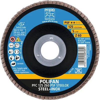 Produktbild von Schleifmopteller Fächerscheibe PFERD PSF STEELOX Stahl/Inox Ø 125x22,23 mm Korn 80