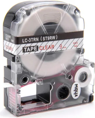 Produktbild von vhbw Schriftband-Kassette kompatibel mit Epson OK720, OK500P, OK900P Etiketten-Drucker 8m x 9mm Rot auf Transparent