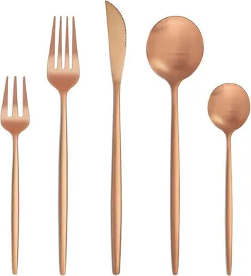 Obrázek produktu pro Sada příborů Bestdin, 30 kusů, pro 6 osob, barva růžové zlato, matný povrch, vysoce kvalitní nerezová ocel, včetně nožů, vidliček a lžic, vhodná do myčky