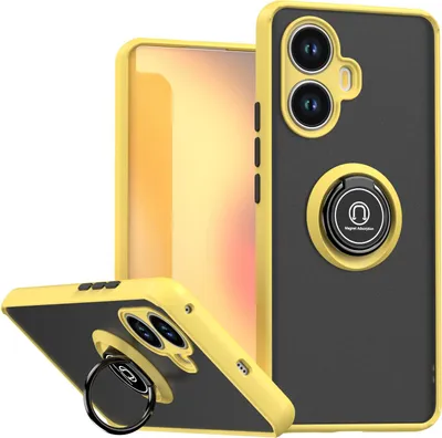 Produktbild von Hülle für Realme 10 Pro+ Matte Transluzent TPU Stoßfest Schutzhülle mit Ring Halter Ständer Gelb