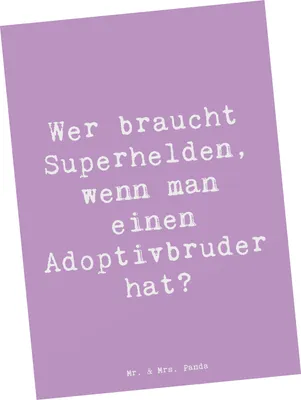 Produktbild von Mr. & Mrs. Panda Postkarte Spruch Held Adoptivbruder - Lavendeltraum - Geschenk, herzerwärmende Sprüche, bildkarte, Lächeln, Fotokarte, Ansichtskarten, Beziehung, Helden
