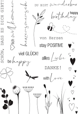 Produktbild von VBS Silikonstempel Set Be Happy, 23 Stempel, Motivgrößen 1,5 x 2,1 cm - 10,5 x 1,2 cm