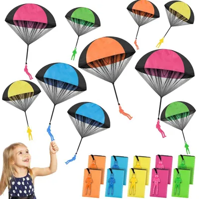 Productafbeelding van Kinderspeelgoed: 10 parachutespeeltjes, handwerpspeelgoed, militaire parachutemannetjes, spannend buitenspeelgoed voor kinderen