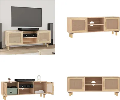 Produktbild von vidaXL TV Schrank Braun 105x30x40 cm Massivholz Kiefer Natur Rattan - TV-Schrank - TV-Schränke - TV-Möbel - TV-Ständer