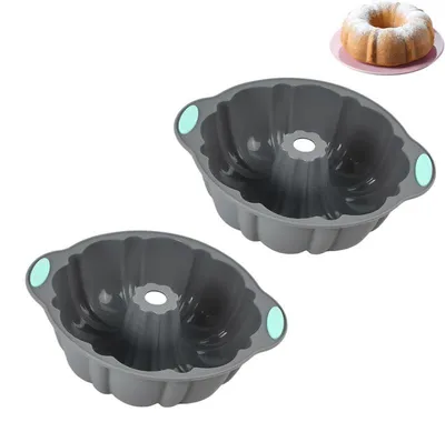 Produktbild von 2 Stück Silikon Gugelhupfform - Antihaft, rund & eckig, Brotform & Muffinform - 20.5x6.7cm - für Kuchen, Gelatine, Brot