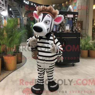 Produktbild von Zebra-Maskottchen-Kostüm REDBROKOLY mit Cargohose und Halskette