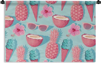 Produktbild von MuchoWow® Wandteppich Wandbehang Sommer - Ananas - Sonnenbrille 150x100 cm Tapisserie Dekoration Wandtuch - Waschbar - Tapisserien - Wand-Decke