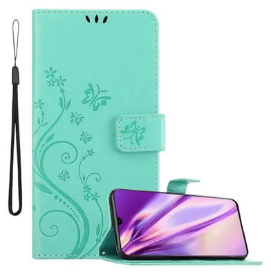 Produktbild von Cadorabo Hülle für Samsung Galaxy A70 / A70s Schutz Hülle in Türkis Schutzhülle Handy Hülle Etui Case Blumen Flower