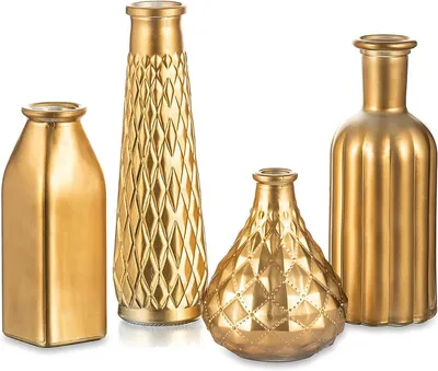 Image de Vase à fleurs - Lot de 4 - Verre - Style vintage - Doré