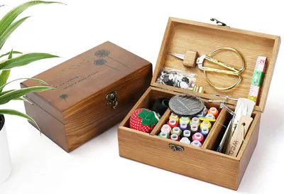 Produktbild von Nähen Kit Über 110 Premium Nähzubehör, Nähkorb Notfall Nähkörbe mit Zubehör Haushalt Portable Näharbeit Holz Box Mini Haushalt Näh Set für Haus, Reise und Notfall