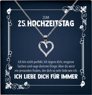 Produktbild von 22Feels Ehefrau zum 25. Hochzeitstag Geschenk Ich Liebe Dich Frauen Herz Halskette Damen Collier mit 23 Zirkonia Steinen (Damen Silber 925/000 Schmuck)