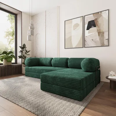 Produktbild von Masseno Ecksofa ETERA mit Metallgestell, Modulares Schlafsofa aus Schaumstoff, Klappbares Bodensofa, Schlaffunktion - Grün, TILIA 39
