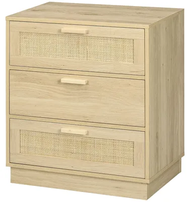 Produktbild von Kommode aus Rattan im Bohššme-Stil mit 3 Schubladen, Aufbewahrungsm?bel fš¹r Wohnzimmer, Flur oder Eingangsbereich, Naturholz
