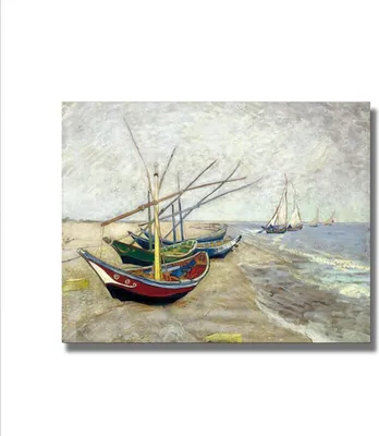 Produktbild von TPFLiving Kunstdruck LW-512 (OHNE RAHMEN) Poster - Leinwand - Wandbild - Hochauflösender Giclée-Druck, langlebig und hochwertig - Van Gogh - Fischerboote - Größe: 90x130cm