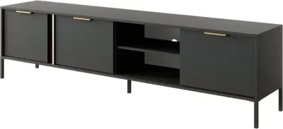 Produktbild von TV-Schrank LARYSA, Fernsehtisch mit 2 Türen, Lowboard in Größe: 202,9x53,4x39,5 cm, Fernsehschrank in Farbe: Anthrazit