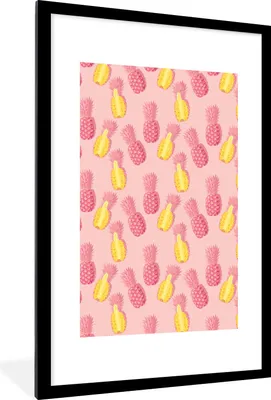 Produktbild von MuchoWow® Gerahmtes Poster Sommer - Ananas - Muster 60x90 cm - Poster mit Schwarzem Bilderrahmen Wandposter Rahmen Foto Bilder - Dekoration - Wandposter Wohnzimmer - Hochwertig