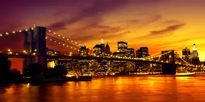 Produktbild von Tulup Glas-Bild -140x70- Wandkunst Dekorative Wand für Küche & Wohnzimmer - Sehenswürdigkeiten & Architektur - Brooklyn-Brücke - Orange