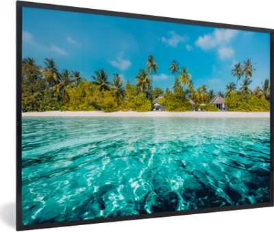 Produktbild von MuchoWow® Gerahmtes Poster Strand - Palmen - Meer 90x60 cm - Poster mit Schwarzem Bilderrahmen Wandposter Rahmen Foto Bilder - Fotorahmen - Foto-Plakat