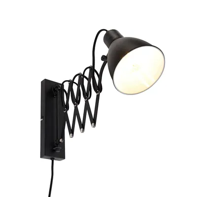 Produktbild von QAZQA - Industrie I Vintage I Industrie I Vintage I Wandleuchte schwarz verstellbar - Merle I Wohnzimmer I Schlafzimmer - Stahl Länglich - LED geeignet E27