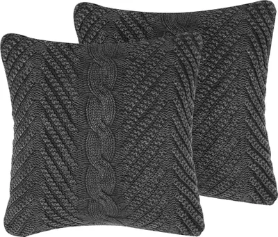 Obrázek produktu pro BELIANI Polštář šedý ozdobný bavlněný pletený polštář 45 x 45 cm boho retro doplněk