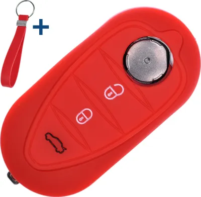 Produktbild von Auto Schlüssel Silikon Schutz Hülle + Schlüsselband Rot kompatibel mit ALFA Romeo Mito Giulietta 940 4C ab 2008 3 Tasten Klappschlüssel