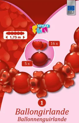 Produktbild von Stylex 14812 Ballongirlande Herzen - 1 Set aus 21 Luftballons - 1,75 m