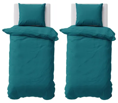 Produktbild von Bettwäsche 135x200 cm Bettbezug 100%Baumwolle Renforce Einfarbig Bettgarnitur Set Petrol 4 teilig