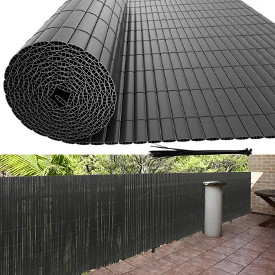 Produktbild von Clanmacy PVC Sichtschutzmatte Doppelte Verstärkung Innen, Balkon Sichtschutz mit Kabelbindern, Sichtschutzzaun Windschutz Wasserdicht ohne Bohren, Grau 0,8 x 3m