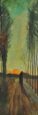 Produktbild von Vincent Van Gogh Kunstdruck Bild - Pappelallee Bei Sonnenuntergang, 1884 (91 x 30 cm)