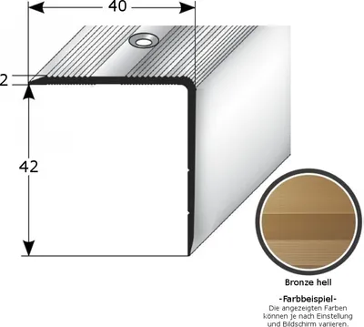 Produktbild von Treppenkante "Forli", Treppenkantenprofil / Winkelprofil (Größe 40 mm x 42 mm) aus Aluminium eloxiert, gebohrt, von Auer Metall-bronze hell-1000