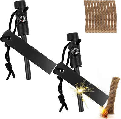 Produktbild von Feuerstein für Survival, Multifunktionales Feuerstarter-Set, 2 Stück, mit Kompass und Pfeife, für Camping