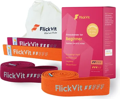 Produktbild von FlickVit Fitnessbänder Set- Beginner (2 & 3), Fitnessband Stoff, Klimmzugband, Widerstandsbänder Set, Widerstandsband, Gummiband Sport, Terraband Set