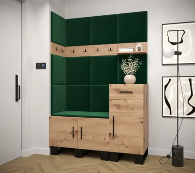 Obrázek produktu pro Předsíňová sestava RUMIE 10 - dub artisan, zelené panely